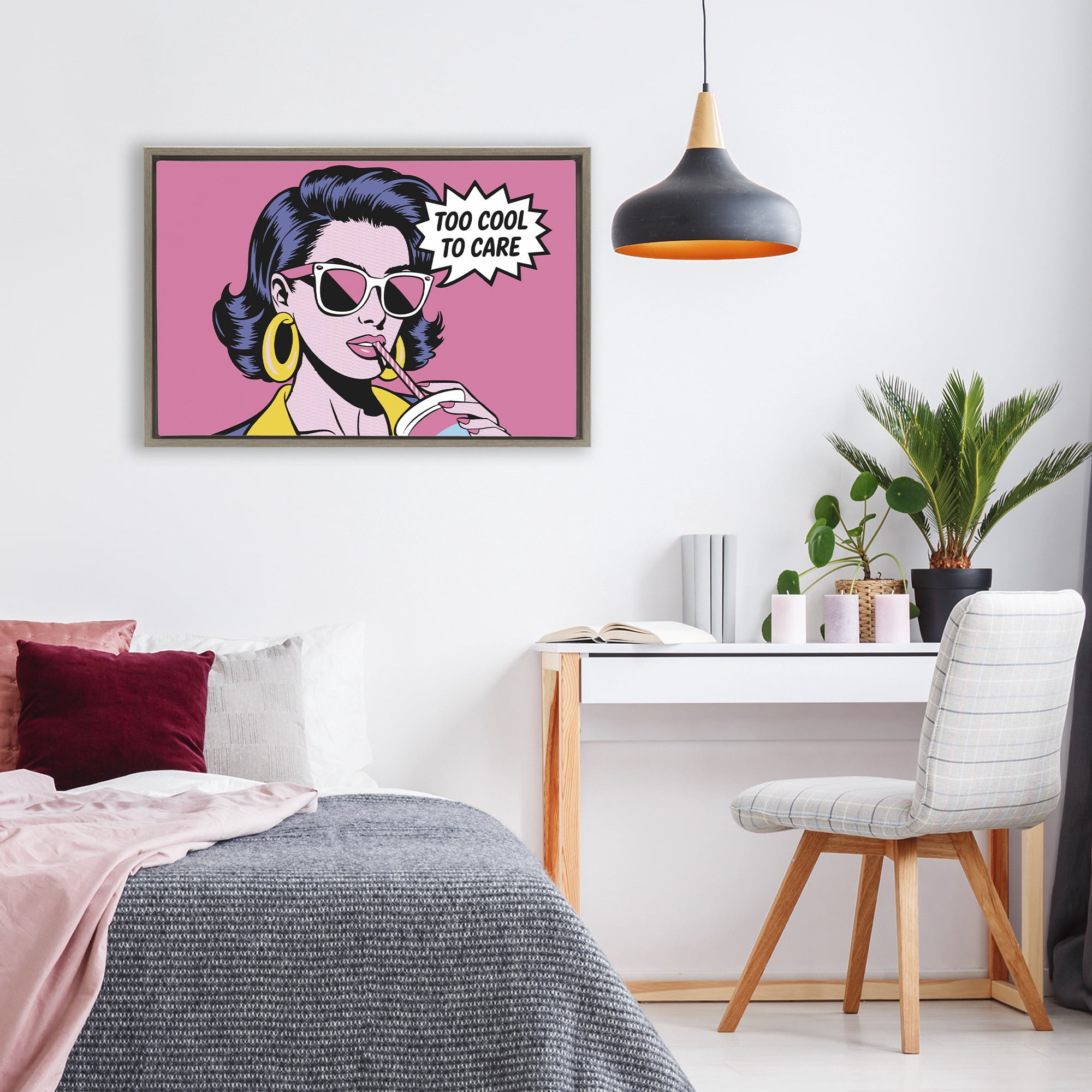 Stupell Industries Too Cool To Care Iconic Brown Framed Floater Canvas Wall Art, design by Andreas Magnusson