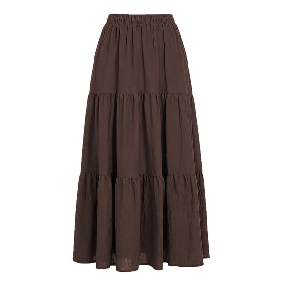CHEEREAM Boho Skirt For Womens A-Line Ruffle Elastic High Waist Tiered Flowy Summer Casual Beach Long Skirts with Pockets