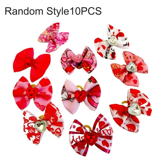 dianhelloya 10Pcs Pet Hair Bows Love-heart Pattern Pet Grooming Accessory Non Woven Fabric Cute Pet Dogs Bowknot Hair Rope for Valentines Day