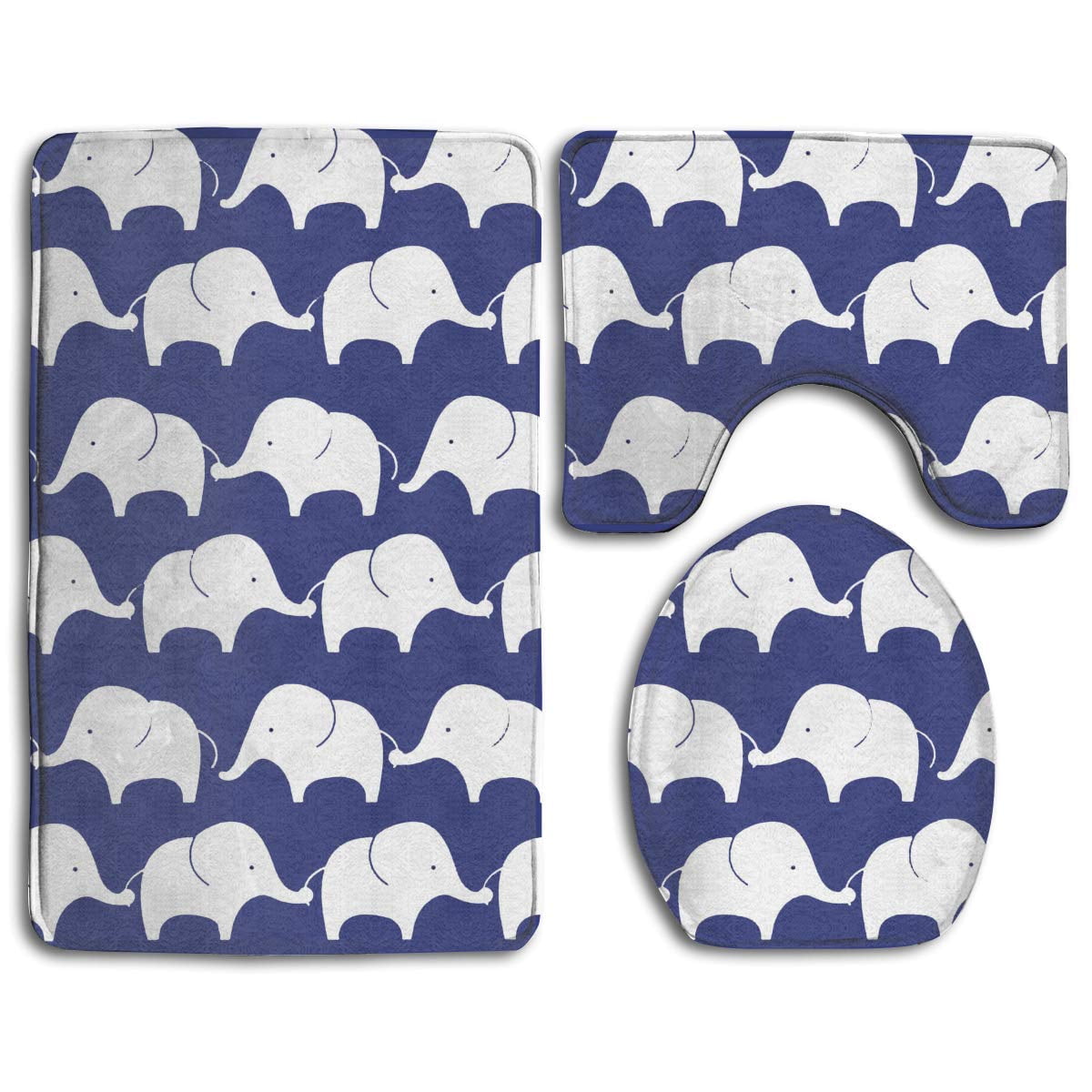 PUDMAD Cartoon Baby Elephant 3 Piece Bathroom Rugs Set Bath Rug Contour Mat and Toilet Lid Cover