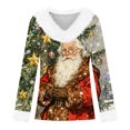 thumbnail image 4 of ShiShine Women's Cute Christmas Faux Fur-Trim V-Neck Long Sleeve Blouse - Loose Fit Graphic Tee Casual Xmas Top, 4 of 5