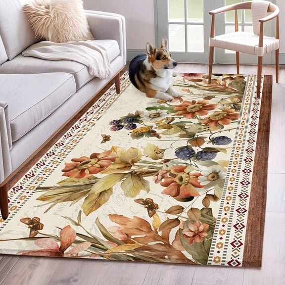 Area Rugs 2.7'x5', Vintage Floral Carpet for Living Room Bedroom Dining Room, Elegant Pastoral Botanical Retro Art Throw Kitchen Rugs Non Slip Washable Rectangle Indoor Outdoor Rugs