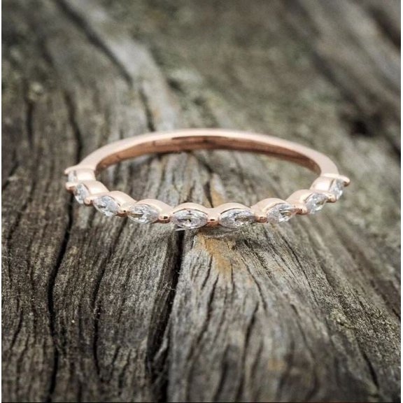 CZ Diamond Moissanite Wedding Eternity Band Ring Bridal Stacking Promise 925 Sterling Silver Rose Gold Plated Gemstone Jewelry For Women Gift