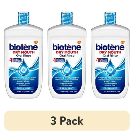 (3 pack) Biotene Oral Rinse Mouthwash for Dry Mouth, Breath Freshener and Dry Mouth Treatment, Fresh Mint - 33.8 fl oz