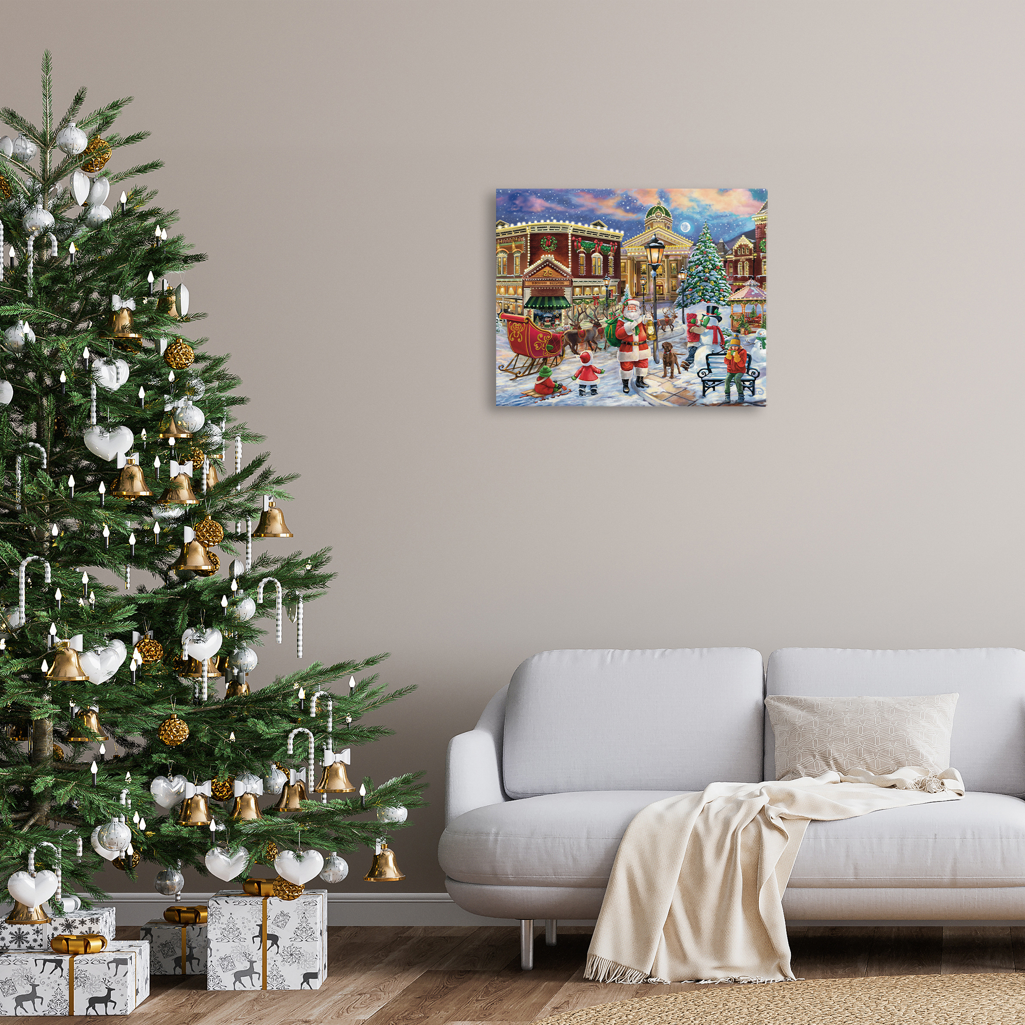 Stupell Industries Santa in Town Square Holiday Painting Gallery Wrapped Canvas Art Print Wall Art, 30 x 24