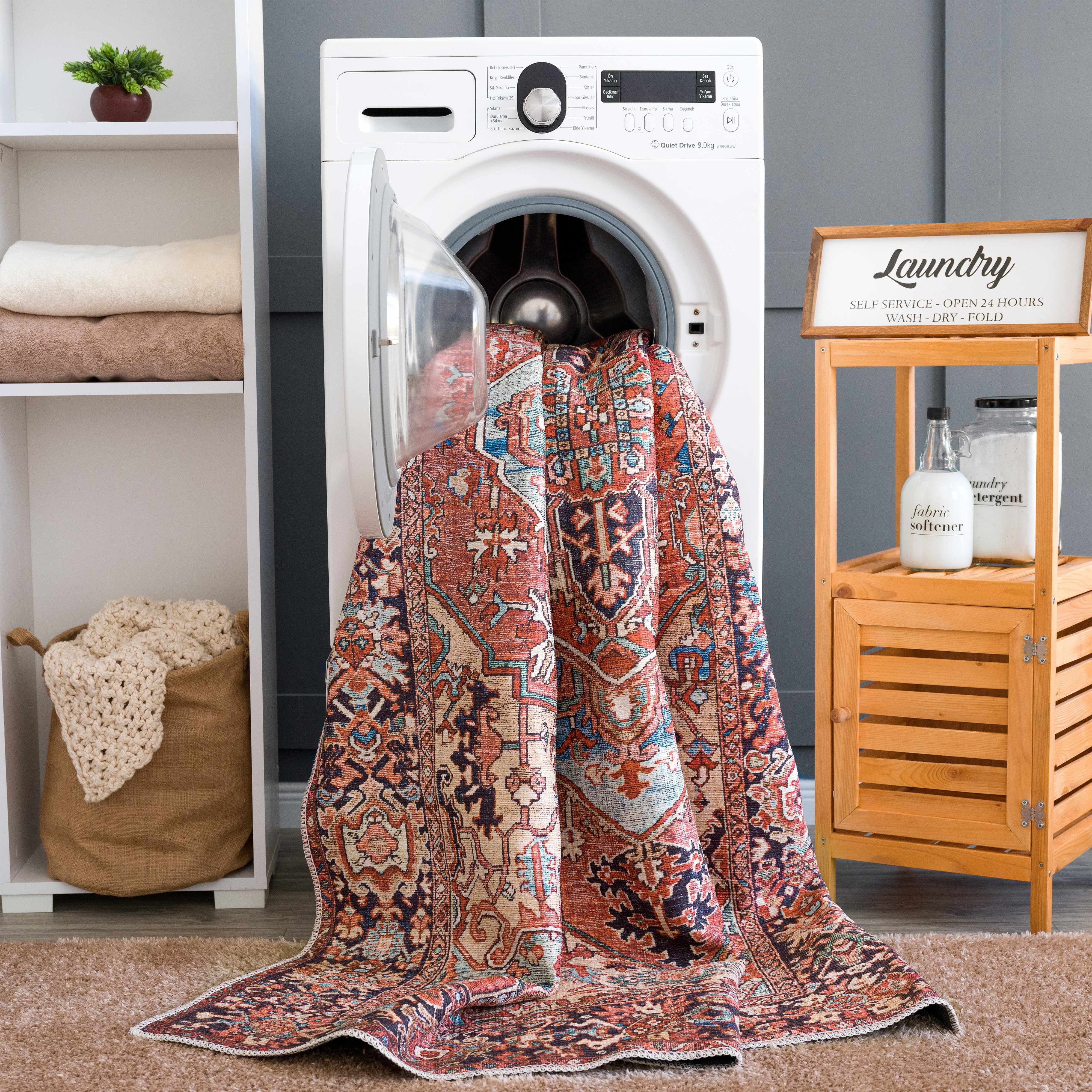 BoutiqueRugs Neyland Washable Runner Rug - Bright Red, Navy, Peach - 2'6" x 7'6" Runner
