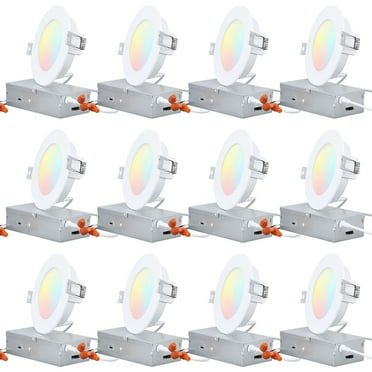 TORCHSTAR 12-Pack 4 Inch LED Recessed Lighting with Junction Box, CRI90, 5CCT Dimmable Ultra-Thin Recessed Downlight, 2700K-5000K Selectable
