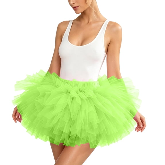 Kilaqueen Women's Five Layer Tulle Tutu Skirt with Elastic High Waist, Short Fluffy Costume Skirt for Dance, Rave, Party and Dress Up Outfits