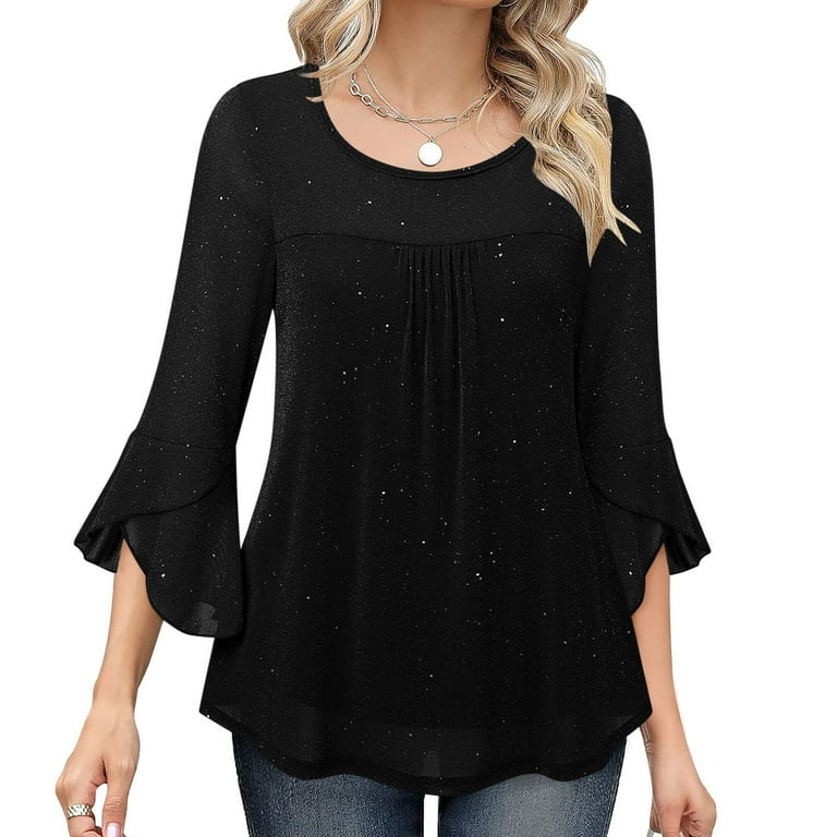 Jinhomg Womens Elegant Tunics Dressy Casual Solid Ruffle Hem