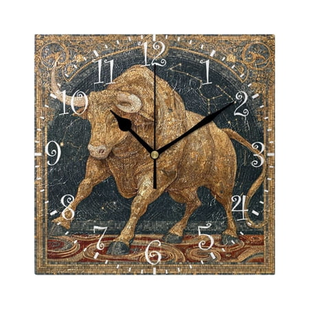 7.78 Black Analog Square Wall Clock Magnificent Blacken Bull