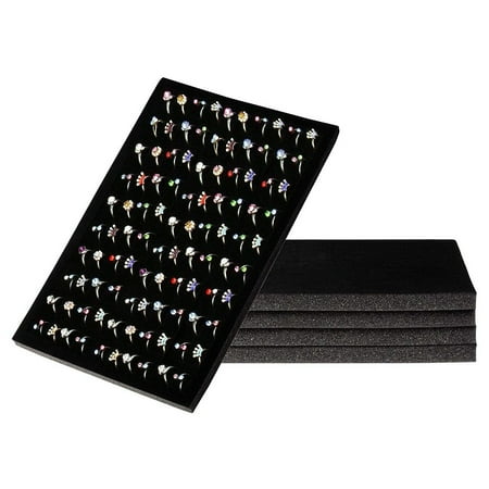 Ring Pad - 5-Pack Velvet Ring Display Tray, Ring Box Insert, Case, Ring Foam, Jewelry Tray Insert, for Accessory Storage, Show, Retail, Shop, Home, Counter Top, 100 Slot, Black, 13.4 x 9 x 0.5 Inches