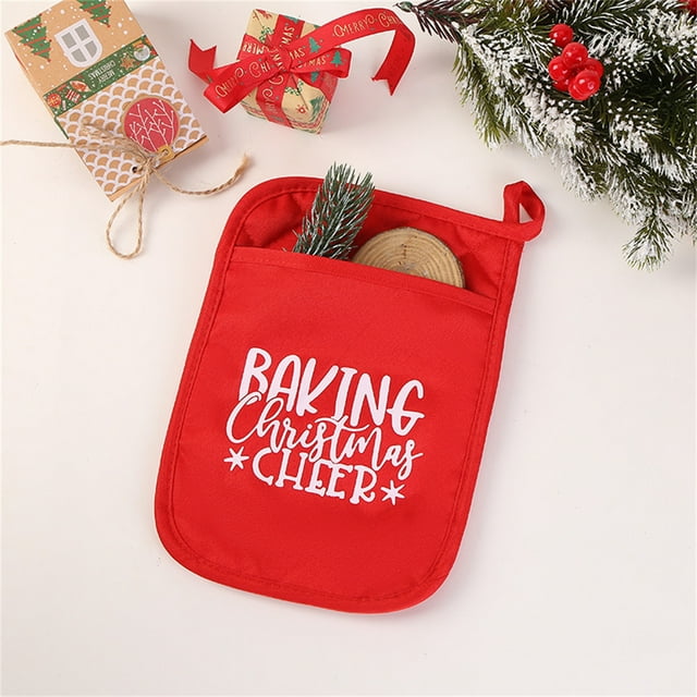 Christmas Pockets Pot Holders, Christmas Gingerbread Cookies Baker Oven Pot Holders, Gift Hot Pads Heat Resistant Oven Mitts Hot Pads for Kitchen Baking Cooking, Red