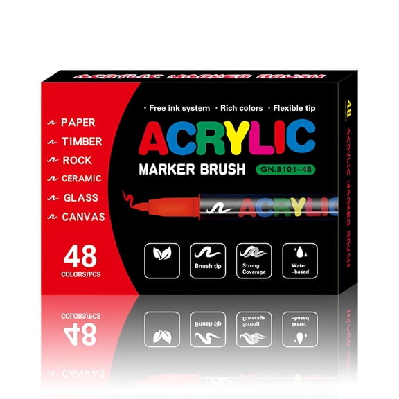 CCOCC 48 Color Acrylic Paint Markers Set,Acrylic Brush Tip Art Pens for Wood,Canvas,Glass & Rock Painting,DIY Crafts Making Art Supplies Gift for Christmas Thanksgiving Painting