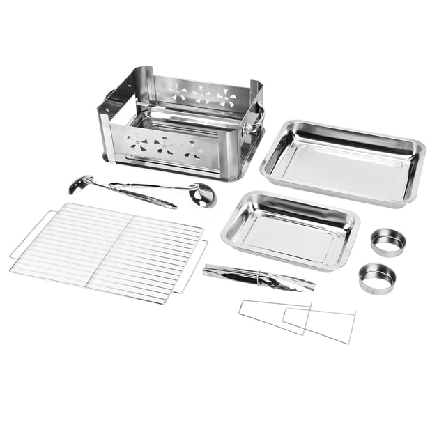 Barbecue Grill Thickened Stainless Steel Grilled Fish Stove Charcoal Alcohol Grill Rectangular Grill Fish RackVentilated with Pull Handle