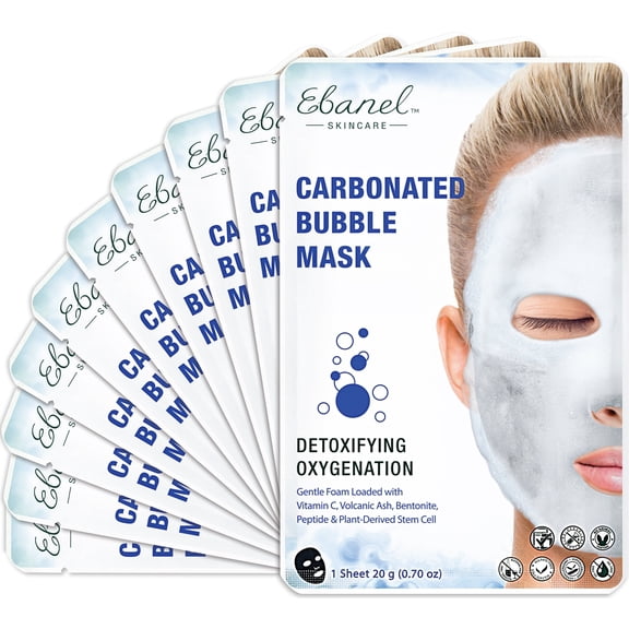Ebanel 10 Pack Carbonated Bubble Clay Mask, Deep Cleansing Face Mask for Acne and Pores, Detox Volcanic Ash and Bentonite Clay Masks with Collagen Peptides, Vitamin C, Hyaluronic Acid, Niacinamide