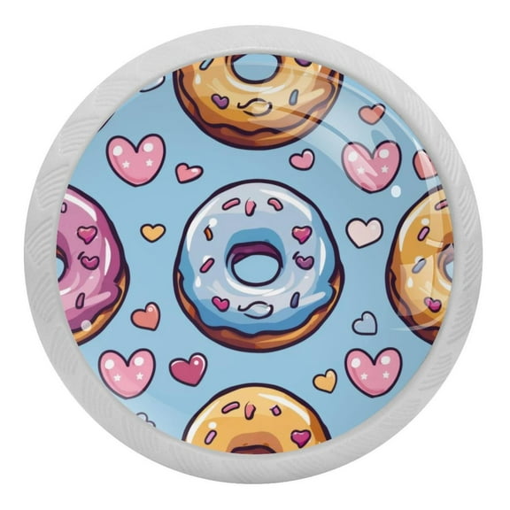 PhooArto Color Pink Donuts Love Hearts Pattern 4 PCS Crystal Glass Cabinet Knobs, Drawer Kitchen Cabinets Dresser Cupboard Wardrobe Pulls Handle - Glowing in the Dark