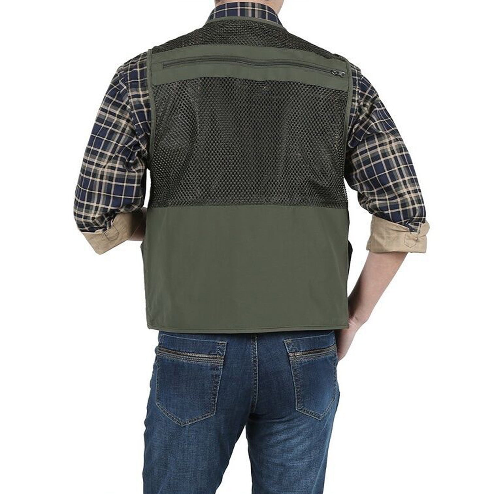 Brnmxoke Men's Casual Outdoor Utility Work Safari Fishing Hiking Travel Cargo Vest Jacket Multi Pockets Lightweight Quick Dry Plus Size