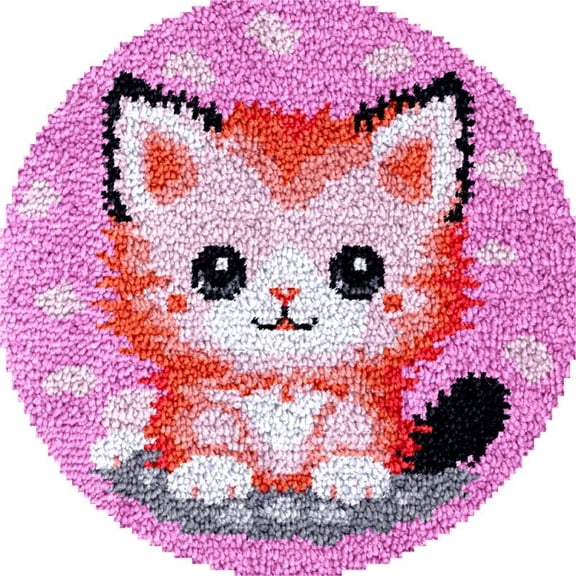 Large Round Latch Hook Rug kits Little Kitten Latch Hook kit Cushion Blanket Embroidery Craft Kits For Beginner DIY Latch Hook Carpet Rug Kit with Printed Canvas 60x60cm
