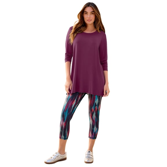 Roaman's Women's Plus Size Scoop Neck Short Sleeve Back Detail Tunic