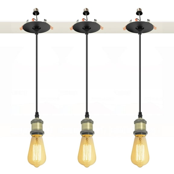 Kiven Can Lights Retrofit Recessed Lighting with E26 Power Outlet Adapter, 4/5 Inch Replacement Conversion Kit, Farmhouse Pendant Lighting for Kitchen Living Room Hallway,3 Lights,Bronze