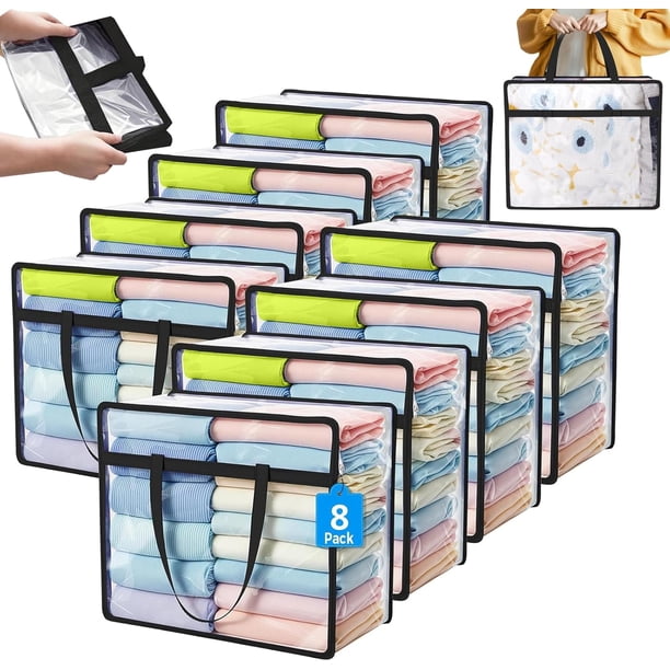 5 Pcs Bolsas para Guardar Ropa Transparentes 40L - Bolsas Almacenaje Ropa Plegable de PVC con Cierre, Cajas Almacenaje con Asas, Organizador Armario para Ropa de Cama, Cobijas, Mudanza