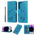 thumbnail image 1 of Case for Samsung S22 Ultra Wallet Case for Women Card Holder Butterfly Embossed Clover Rose Flower Flip PU Leather Magnetic Phone Cover Kickstand Lanyard for Samsung Galaxy S22 Ultra, Blue, 1 of 8