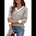 thumbnail image 1 of Camisas de Larga con Cuello en V y Bloques de Color para Mujer: Suéteres Túnica Ligeros Informales de Otoño, Conjuntos de Moda. Caqui XXL, 1 of 10