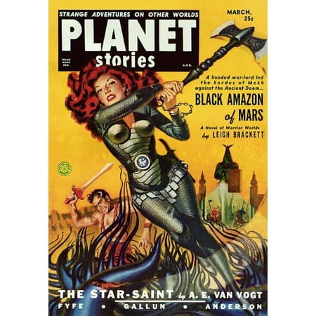 Vintage Sci Fi Planet Stories Black Amazon Mars Poster (Best Sci Fi Shows On Amazon Prime)