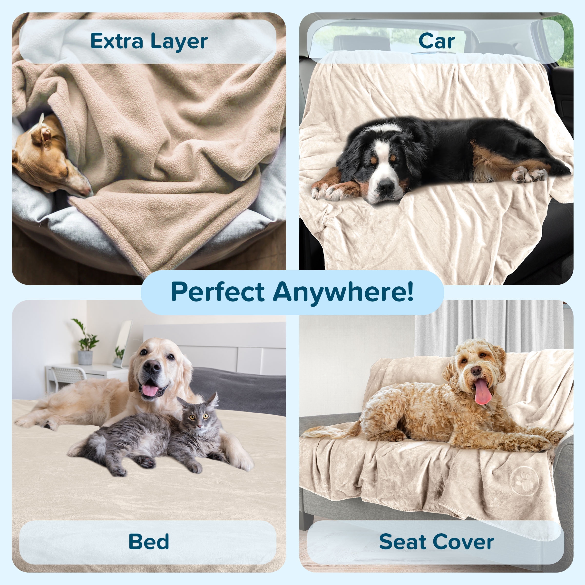 PETMAKER Dog Blanket - 60x80in Sherpa Blanket for Bed, Couch or Car (Cream)