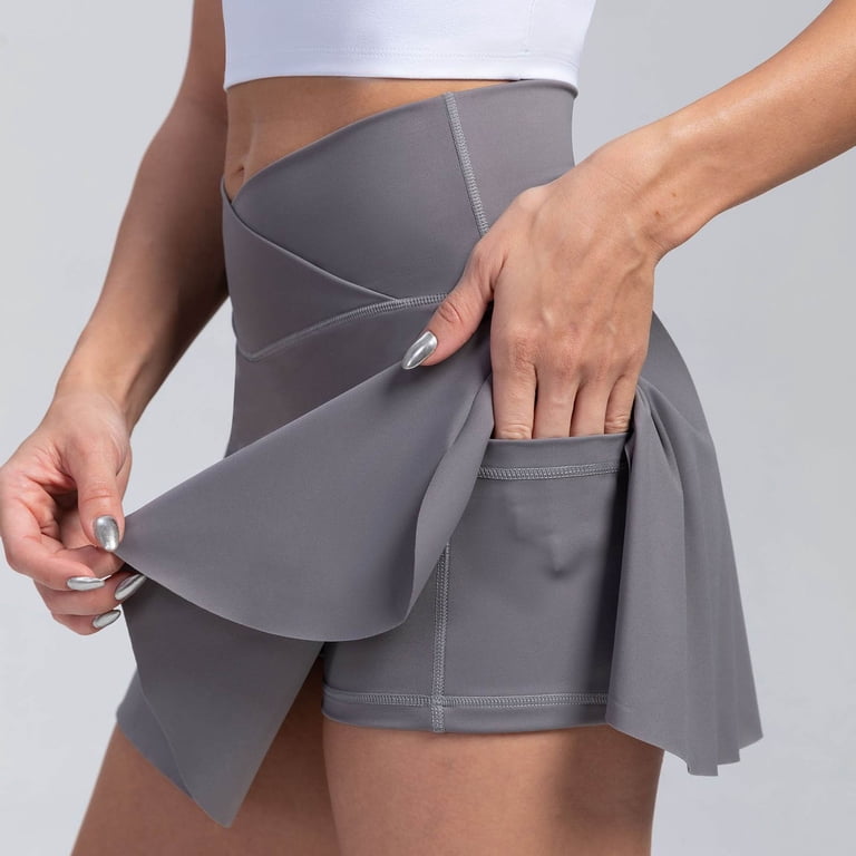 QHFBli Women Crossover Tennis Golf Skirt - High Waisted Golf