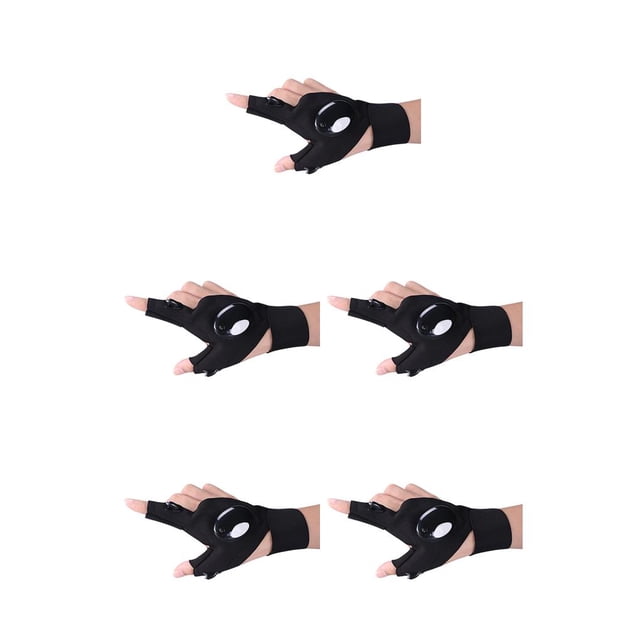 Toystoory Guantes sin dedos de pesca 200mAh 3.7V 0.74Wh Ajustable Elástico Doble LED Iluminación nocturna Manopla Accesorios Derecho Derecha 5Conjunto