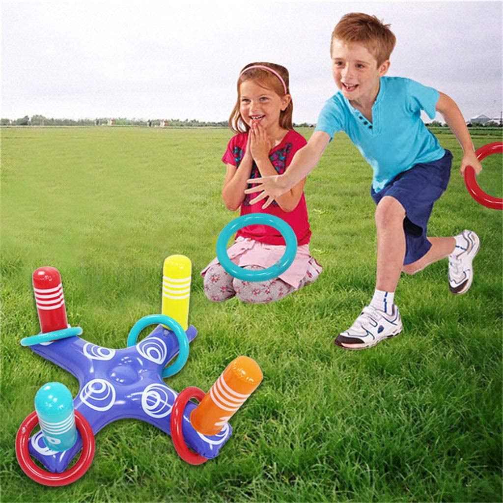 Ring Toss & 10pcs Rings & Inflator Multiplayers Ring Toss Outdoor Game in The Water Swimming Pool Toys for Adults Kids NEEDOON Inflatable Ring Toss Pool Toys Set 