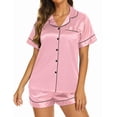 thumbnail image 4 of Fanient Silk Satin Pajamas for Women Set Short Sleeve Button Down Sleepwear Set 2-Piece Women's Silk Pajamas Short Set, 4 of 5