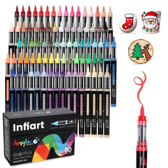 Marcadores de pintura acrílica Infiart, 80 colores, punta pincel, resistentes al agua