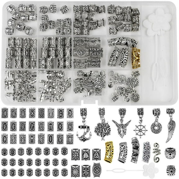 106Pieces Beard Beads Antique Silver Viking Hair Beads Dreadlocks Beads for Men