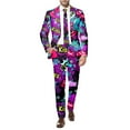 thumbnail image 6 of ZHOUCHANKIDS Men's Valentine's Day Printed Suit Set Two Piece Formal Attire with Rose Design Jacket and Trousers Purple S, 6 of 6
