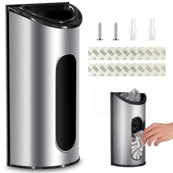 Aovky Plastic Bag Holder for Grocery Bags, Wall Mounted Plastic Trash Bag Organizer and Dispenser, Stainless Steel Grocery Bag Holder for Plastic Bags, Groceries Store Kitchen Garage Silver