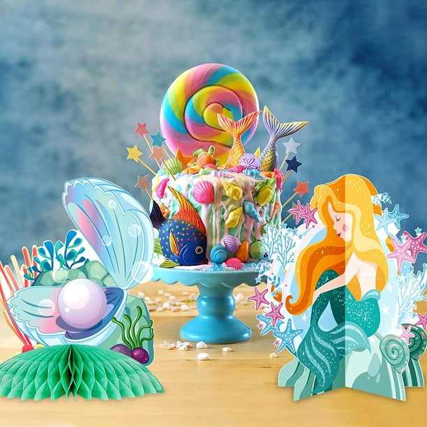 Htooq 10 Pieces Mermaid Party Decorations Mermaid Honeycomb Centerpieces Under The Sea Party Decoration Supplies For Ocean Mermaid Theme Birthday Baby