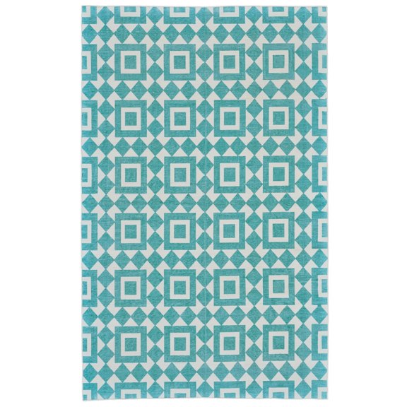 Feizy Granada Transitional Geometric, Blue/White, 4' x 6' Accent Rug Easy Care Pet & Kid Friendly Handmade Global Diamond Floor Rug for Living room Bedroom