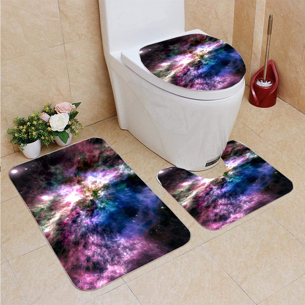 CHAPLLE Multi Colored Nebula 3 Piece Bathroom Rugs Set Bath Rug Contour