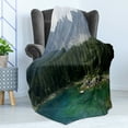 thumbnail image 4 of Nature Soft Flannel Fleece Throw Blanket, Aerial View of Pine Forest by Lake Beneath Mountain Pastoral Landscape, Cozy Plush for Indoor and Outdoor Use, 50" x 70", Dark Green Jade Green, by Ambesonne, 4 of 5