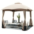 thumbnail image 2 of Resenkos 10 X 10 Feet Patio Double-Vent Gazebo with Privacy Netting and 4 Sandbags-Khaki, Hardtop Roof for Garden,Backyard Shade, 2 of 8