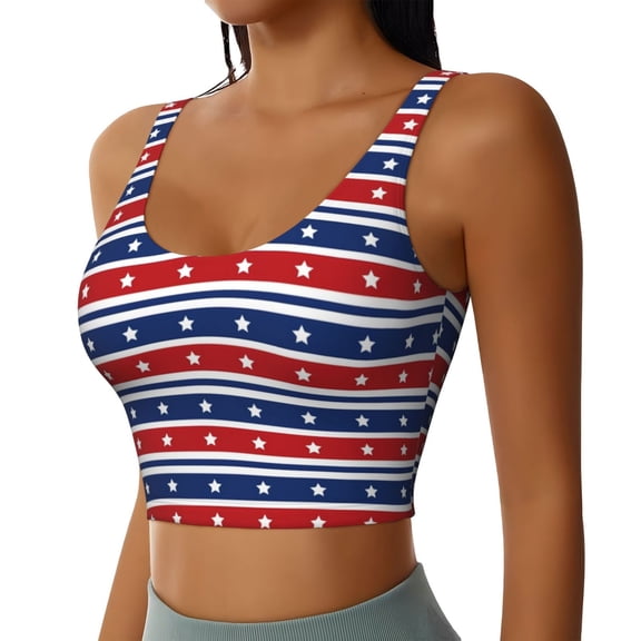 Picia Fourth Of July Sports Bra for Women,Padded Strappy Sports Bras Medium Support Yoga Bra with Removable Cups,Running Yoga Bra-Small