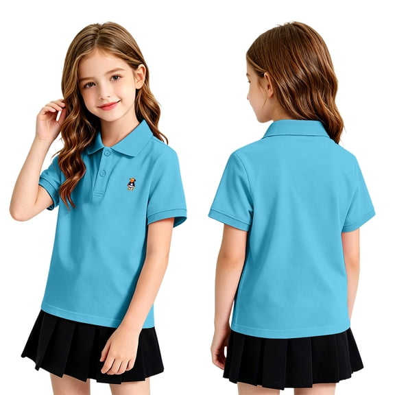 Havenx Boys Girls School Uniform Polo Shirt Short Sleeve Button Up Collared Polo Shirt Quick Dry Moisture Wicking Shirt Kids Youth Casual Dry Fit Athletic Clothes,Blue