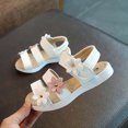 thumbnail image 2 of Kids Girl Sandals Open Toe Floral Dressy Casual Comfortable Adjustable Hook and Loop PU Faux Leather White Little Kid,Size 6, 2 of 6