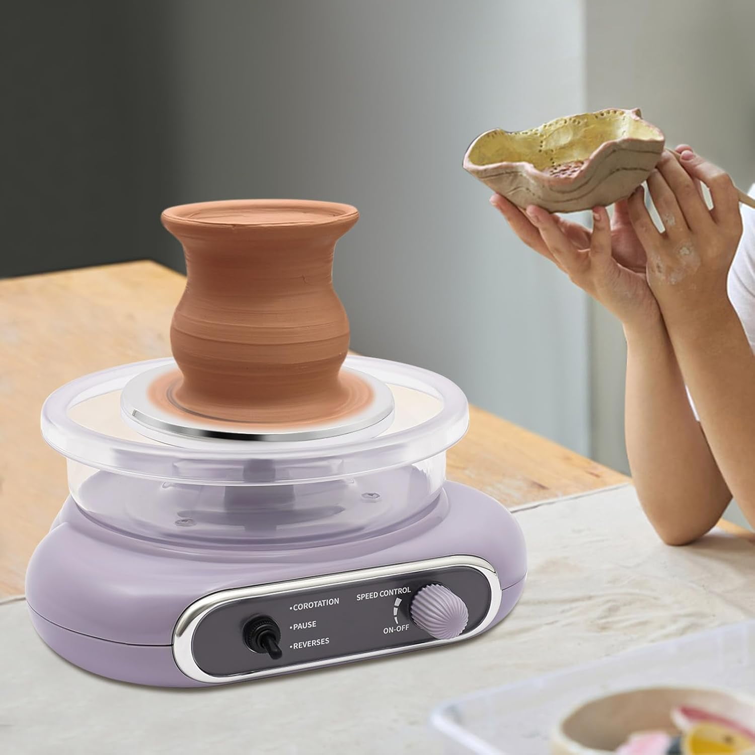 Portable Electric Pottery Wheel for Beginners Kit, Tabletop Clay Wheel for Pottery with 8 Sculpting and Shaping Tools, for Pottery Classes, Pottery Studios, Families, Beginners