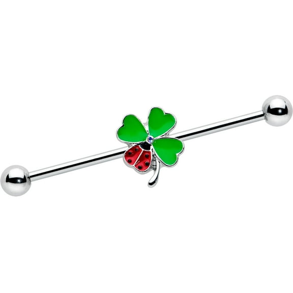 Body Candy Womens 14G 316L Steel Helix Ladybug Shamrock St Patricks Day Industrial Barbell 1 1/2