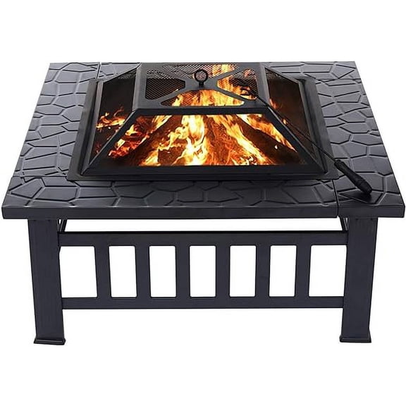 Portable Courtyard Metal Fire Bowl with Accessories (Black)