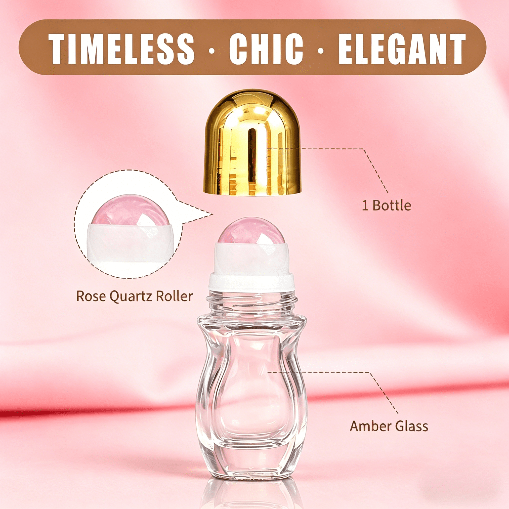Roller Ball Bottle 30ml Hourglass Shape 5 Pack, Essential Oil Roller Set with Golden Funnel & Bottle Opener, Bulk Refillable Travel Bottles