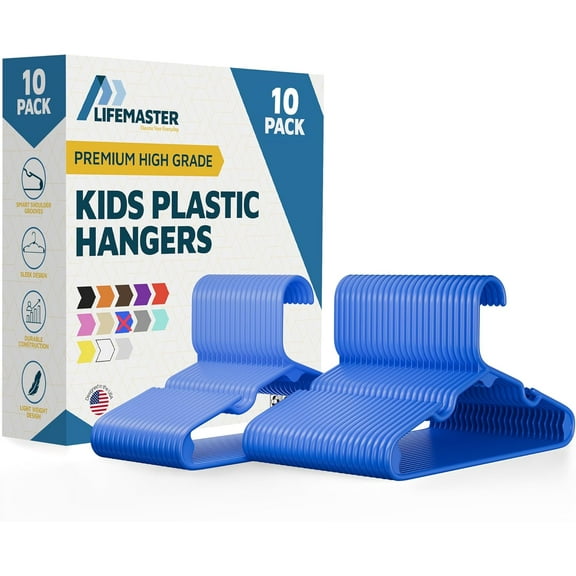 Plastic Kids Clothes Hangers ā Children Clothes Hanger with Shoulder Notch, 11.6 Inch Space-Saving Closet Organizer for Baby, Toddler, and Kids Clothing, Hold Up to 5 lbs, Pack of 10, Blue